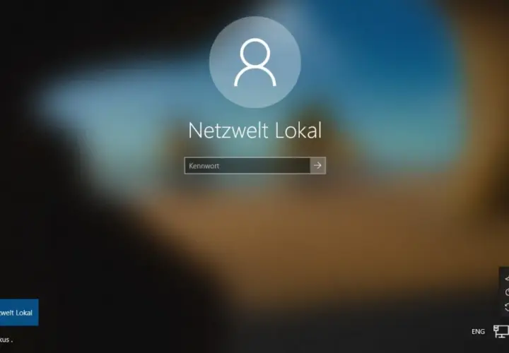 Windows Anmeldebildschirm. Benutzer "Netzwelt Lokal" wartet auf Kennworteingabe. Ich habe meinen Windows PIN vergessen.
