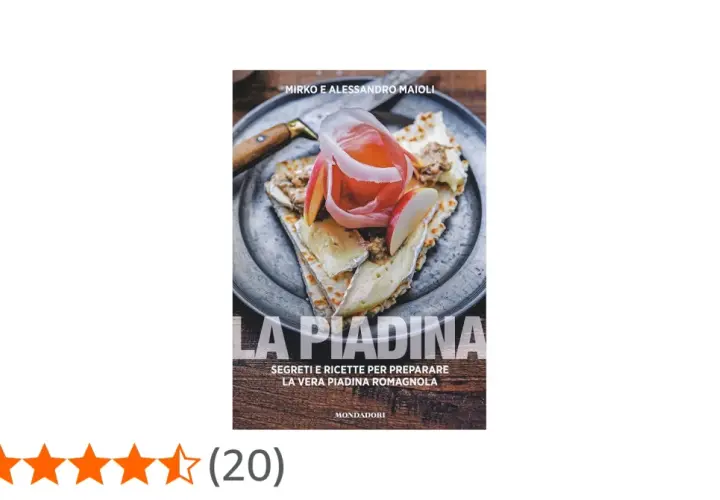 Copertina del libro "La Piadina", un piatto tipico di Rimini, con una piadina farcita su un piatto di metallo.