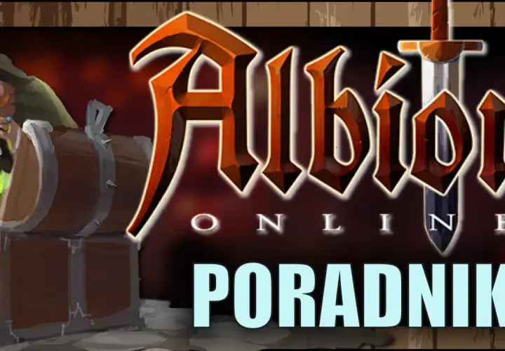 Krasnolud z kilofem i skrzynią pełną klejnotów, obok logo Albion Online. To Twój poradnik do gry!