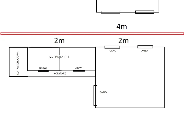 Schemat budowy domu z zaznaczonymi odległościami 2m i 4m od granicy działki. Pokazuje, ile od granicy działki można postawić dom.
