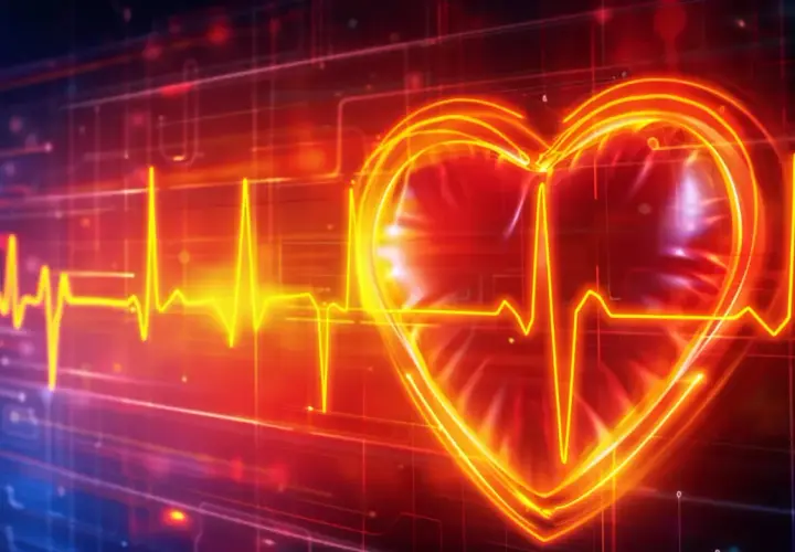 Grafika przedstawia serce z linią EKG, symbolizującą zdrowie i wskazówkę, jak obniżyć puls.