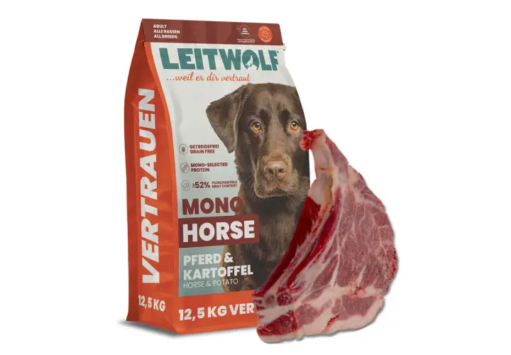 Leitwolf Hundefutter mit Pferdefleisch: Gut verträglich, auch bei empfindlichen Mägen. Kein Durchfall dank hochwertiger Zutaten.