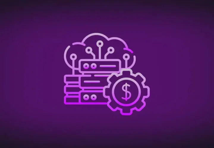 Icône de cloud avec des serveurs et une roue dentée avec un symbole dollar, représentant la gestion des coûts d'un azure file.