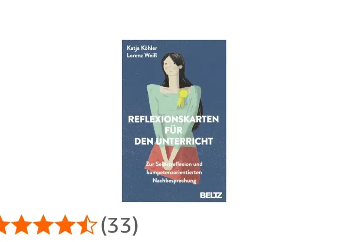 Buchcover "Reflexionskarten für den Unterricht" mit einer stilisierten Frau und dem Untertitel "Zur Selbstreflexion und kompetenzorientierten Nachbesprechung".