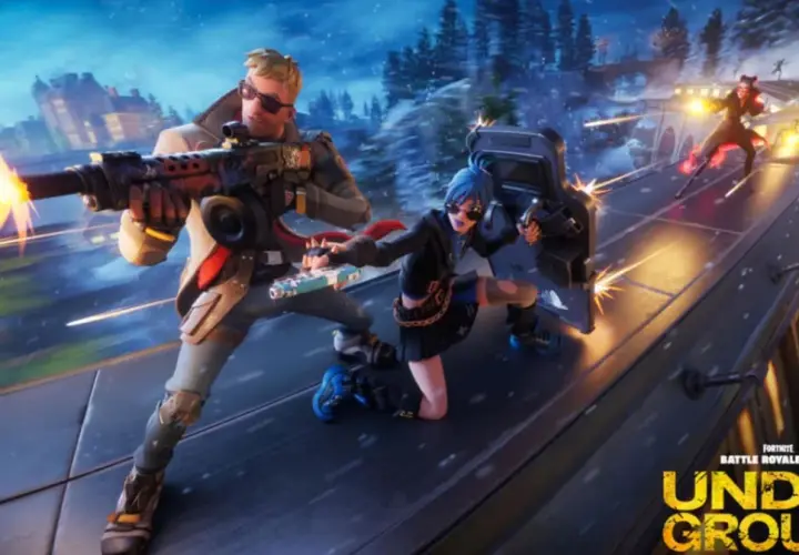 Żniwiarz Fortnite i jego towarzyszka bronią na dachu pociągu, w śnieżnej scenerii.