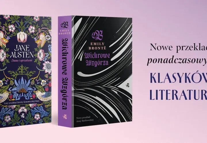 Dwie okładki książek: "Duma i uprzedzenie" Jane Austen oraz "Wichrowe Wzgórza" Emily Brontë, prezentujące różnicę między prawami do ekranizacji a prawami do przekładu.