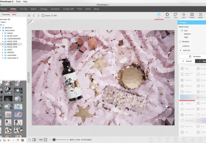 Efekt mozaiki na zdjęciu z buteleczką i gwiazdkami. Program PhotoScape X pozwala na tworzenie takich artystycznych przekształceń.