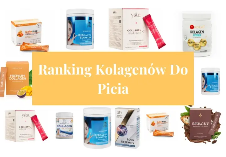 Ranking kolagenów do picia: Collagendrop, Rebeauty Booster, Yango Kolagen, Yst. Collagen, Natu.care.