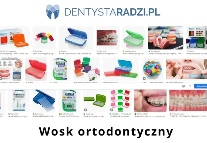 Wosk na aparat ortodontyczny w różnych opakowaniach i kolorach, chroniący przed otarciami.