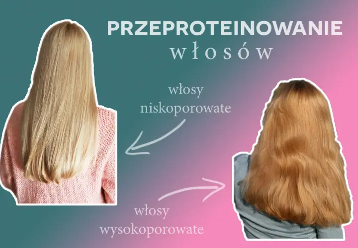 Przed i po: zdrowe, gładkie włosy niskoporowate kontra zniszczone, szorstkie włosy wysokoporowate. Uważaj na przeproteinowanie włosów!