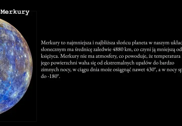 Merkury, planeta z ekstremalnymi wahaniami temperatury: od 430°C w dzień do -180°C w nocy.