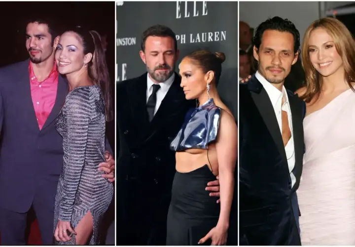 Jennifer Lopez z mężami: Ojani Noa, Ben Affleck i Marc Anthony.