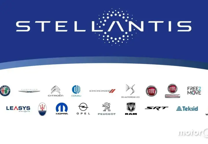 Loghi dei marchi del gruppo Stellantis: Abarth, Alfa Romeo, Chrysler, Citroën, Comau, Dodge, DS Automobiles, Fiat, Fiat Professional, Free2Move, Jeep, Lancia, Leasys, Maserati, Mopar, Opel, Peugeot, Ram, SRT, Teksid, Vauxhall.