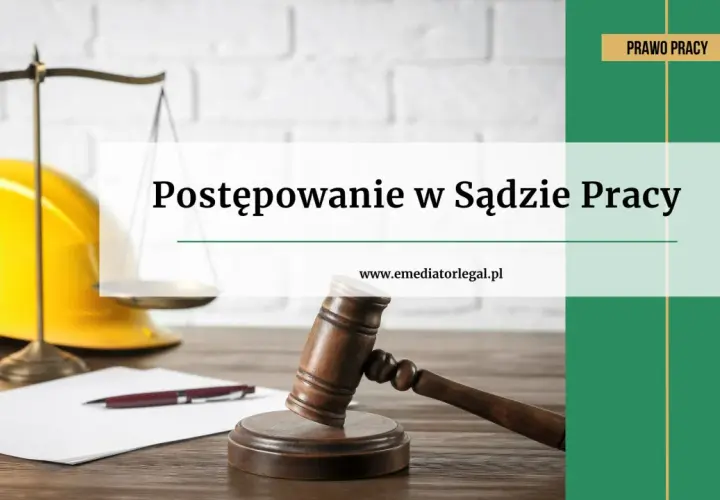 Waga, młotek sędziowski i kask budowlany symbolizują prawo pracy. Dowiedz się, ile czasu ma sąd pracy na wyznaczenie terminu rozprawy.