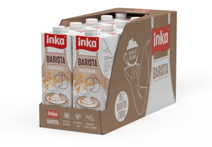 Kartony z mlekiem owsianym Inka Barista, idealne do spieniania, bez dodatku cukru.