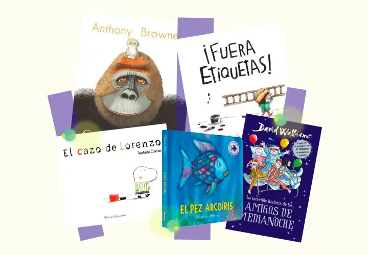 Libros de autores infantiles: El cazo de Lorenzo, El pez arcoíris, ¡Fuera etiquetas! y Amigos de medianoche.