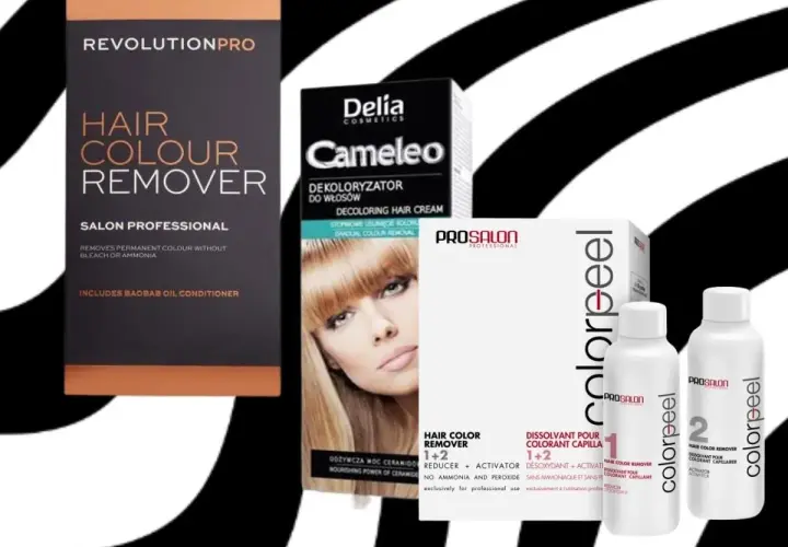 Zestaw do usuwania farby do włosów: dekoloryzator Renee Blanche, Cameleo i Colorpeel.