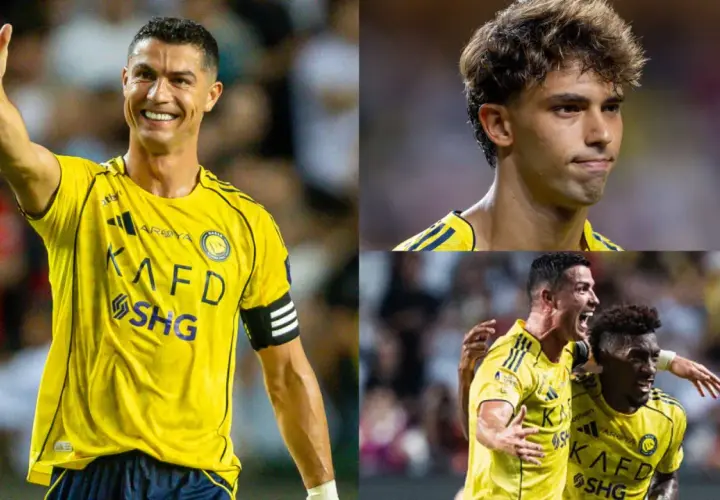 Cristiano Ronaldo i João Félix w żółtych koszulkach Al Nassr. Spekulacje o al nassr transfery.