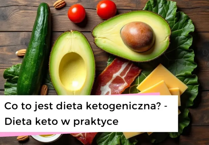Składniki diety keto: awokado, ogórek, pomidory, boczek, ser, orzechy i liście. Zasady diety keto w praktyce.
