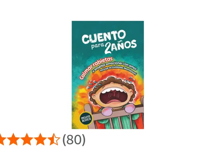 Portada de libro infantil "Cuento para 2 años" que enseña a calmar rabietas y emociones, con ilustración de un bebé llorando.