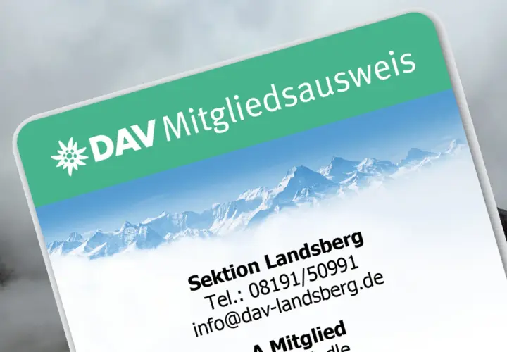 DAV Mitgliedsausweis der Sektion Landsberg. Mit dieser Jahreskarte ohne Verein sind Sie bereit für die Berge!