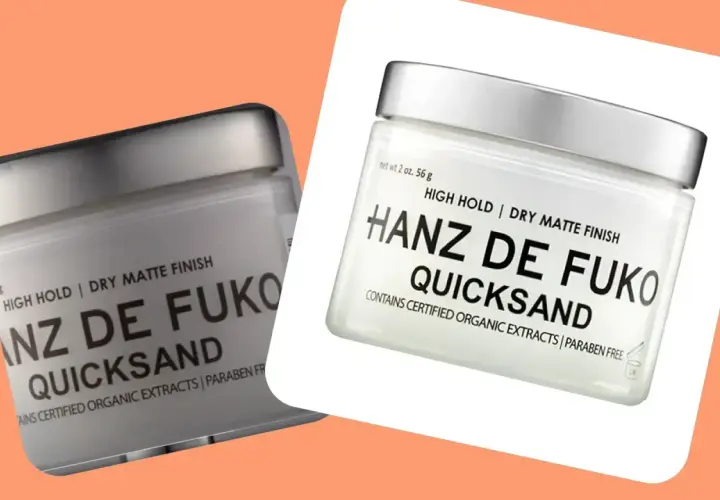 Dwa ujęcia słoiczka Hanz de Fuko Quicksand, jedno z białym tłem, pokazujące jak zrobić białe tło na zdjęciu.