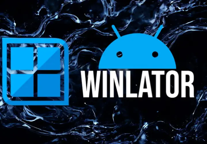 Logo Winlator, emulator pc na androida, łączy symbol Windows z robotem Android.