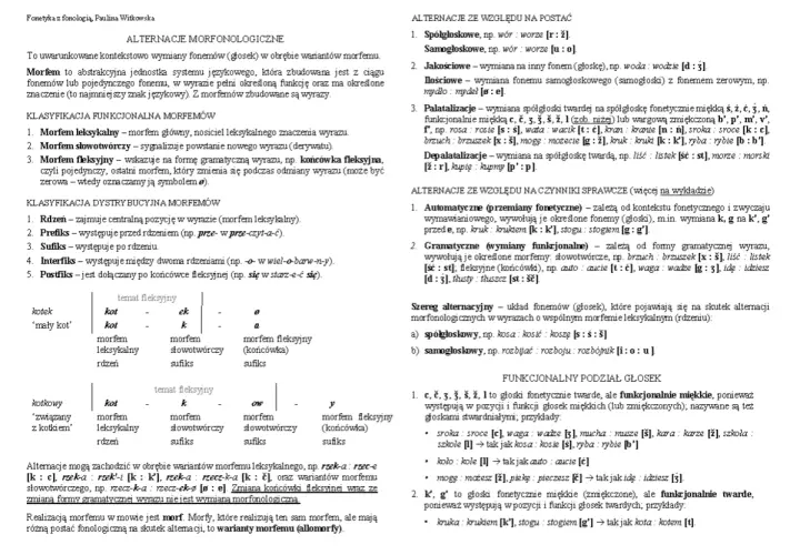 Zmiana głoski w wyrazie powoduje alternacje morfonologiczne, np. wór-worze [r:ž].