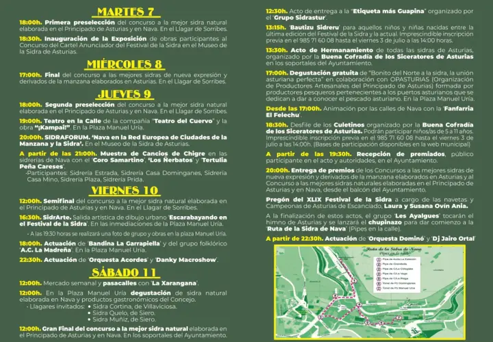 Programa del festival de la sidra en Nava: concursos, degustaciones, teatro y música. ¡No te pierdas la ruta de la sidra!