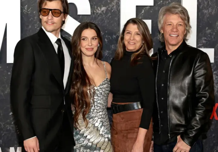 Jon Bon Jovi z rodziną. Na zdjęciu jego żona Dorothea, córka Stephanie Bongiovi i syn Jake Bongiovi.