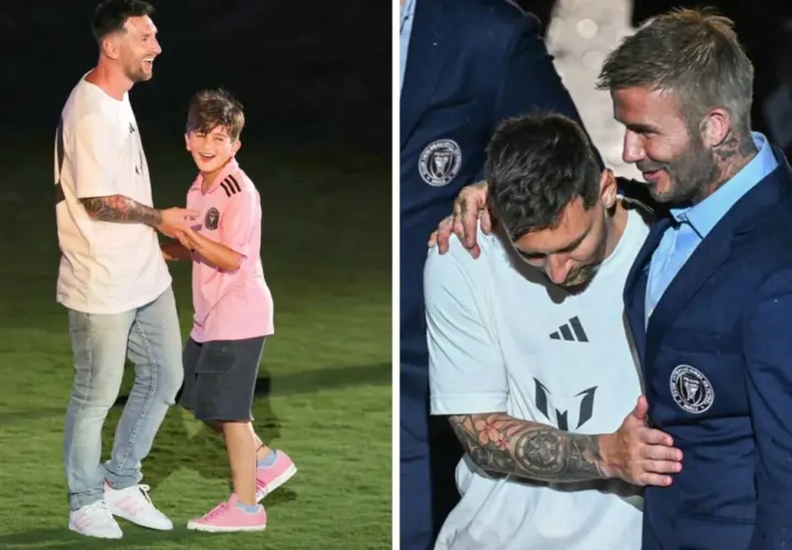 Leo Messi z synem Thiago i Davidem Beckhamem. Radość i wsparcie na boisku.