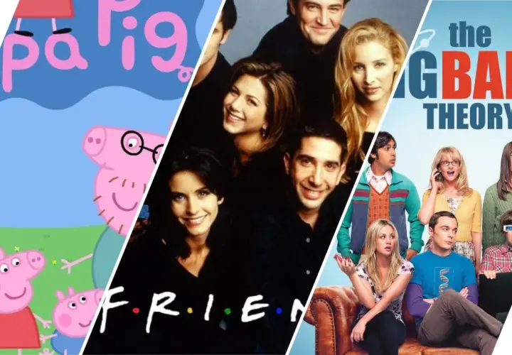 Peppa Pig, Friends e The Big Bang Theory, un collage di serie inglesi per ogni età.