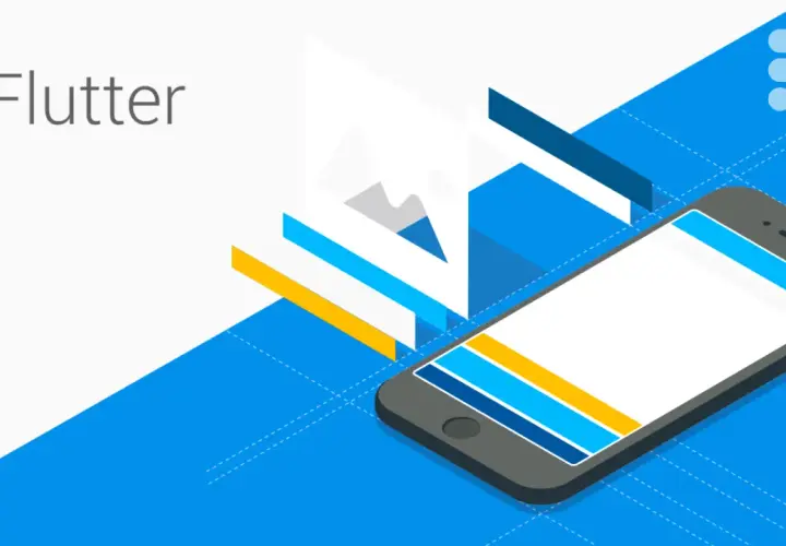 Le logo Flutter et un smartphone affichant une interface colorée, symbolisant le développement d'applications avec ce langage.