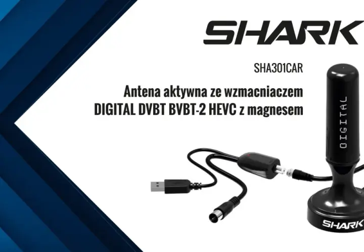Antena aktywna Shark SHA301CAR z magnesem. Idealna, by zrobić antenę do tv, zapewnia doskonały odbiór cyfrowej telewizji naziemnej.