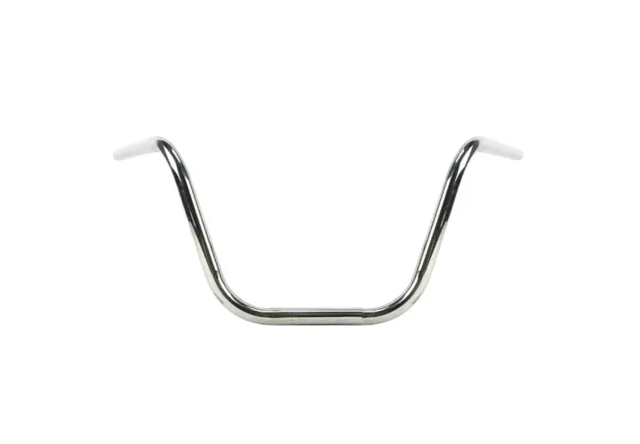 Manubrio cromato per bici stile chopper, con curve ampie e un design iconico per un look personalizzato.