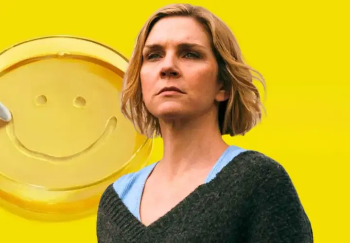 Kim Wexler w nowym serialu twórców Breaking Bad. Uśmiechnięta buźka na żółtym tle.