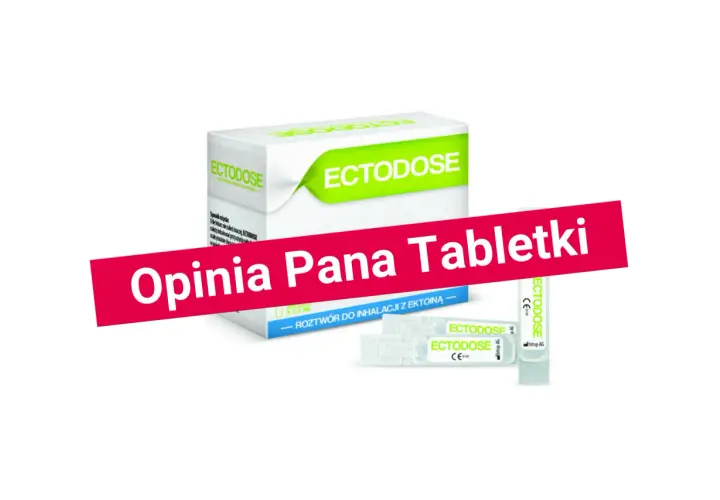 Opakowanie i ampułki Ectodose z ektoiną. Pan Tabletki poleca ten produkt, bo ektoina to naturalna substancja ochronna.