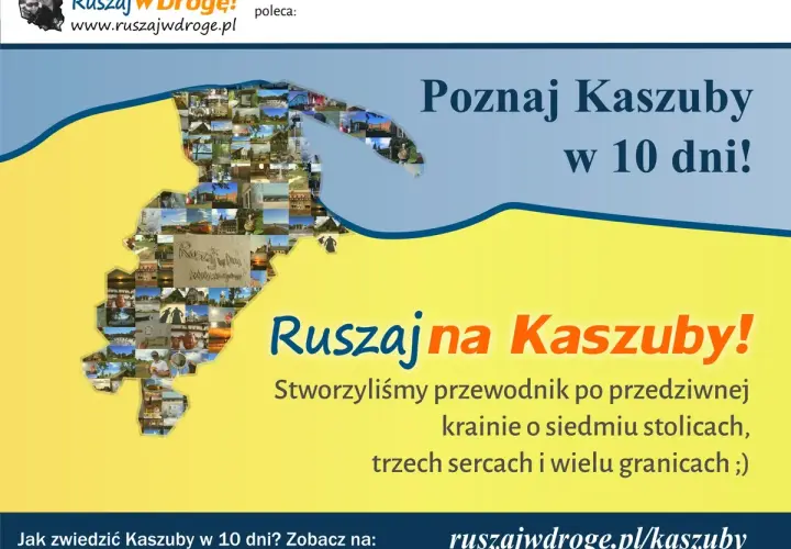 Mapa Kaszub złożona z wielu zdjęć. Zachęta do poznania regionu, który łączy Kociewie i Kaszuby.