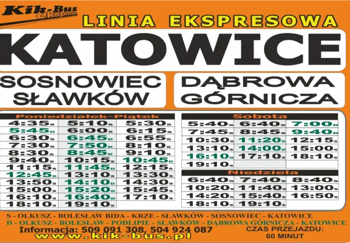 Rozkład jazdy Kik-Bus Katowice-Olkusz. Sprawdź cennik i godziny odjazdów na trasie Katowice-Sosnowiec-Dąbrowa Górnicza.