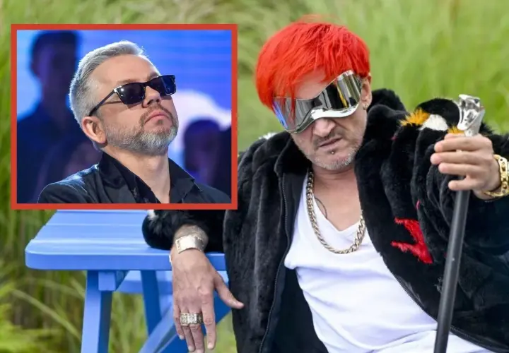 Ich Troje, ich piosenki alfabetycznie. Wesoły muzyk z czerwonymi włosami i w okularach, obok wizerunek wokalisty z siwymi włosami.