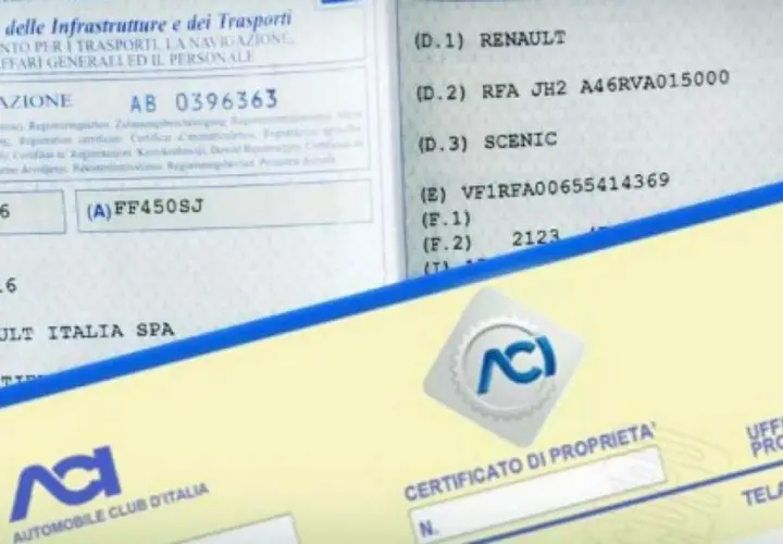 Documenti auto e logo ACI. Informazioni utili per calcolare il costo passaggio di proprietà auto.