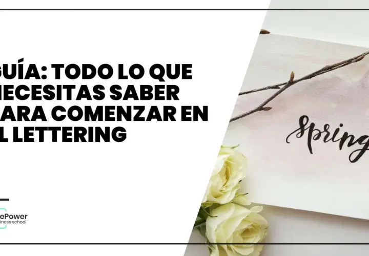 Guía para empezar en el lettering, con la palabra "Spring" escrita en lettering bonito, junto a flores y una rama.