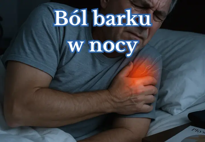 Starszy mężczyzna cierpi na ból barku w nocy. Czerwony obszar na ramieniu sugeruje zapalenie barku objawy.