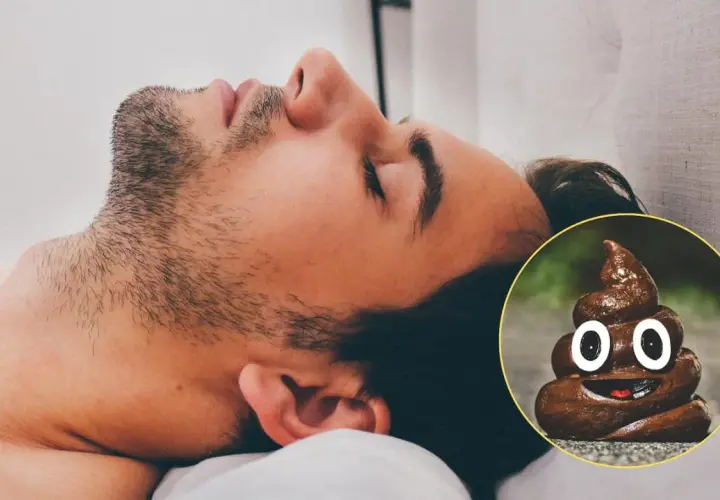Hombre durmiendo plácidamente, ajeno a que está a punto de soñar que te cagas encima con una cara sonriente de caca.