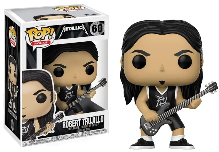 Figurka Funko Pop! przedstawiająca Roberta Trujillo, basistę zespołu Metallica, z gitarą.