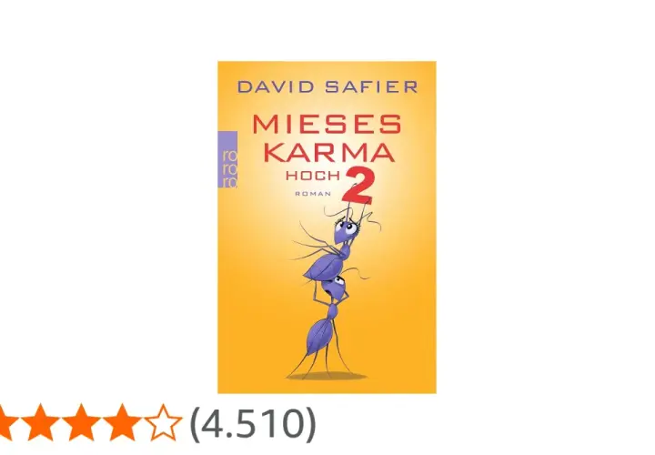 David Safiers Roman "Mieses Karma hoch 2" mit lustigen Ameisen als Cover-Motiv.