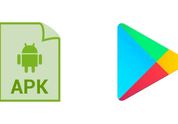 Ikona pliku APK obok kolorowego logo Google Play.