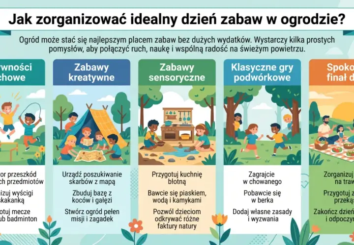 Pomysły na zabawy dla dzieci w ogrodzie: ruchowe, kreatywne, sensoryczne, gry podwórkowe i piknik.