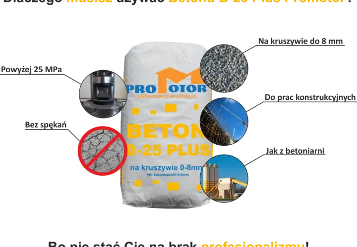 Beton B-25 Plus Promotor: jak zrobić beton do prac konstrukcyjnych, wytrzymały, bez spękań, na kruszywie do 8 mm.