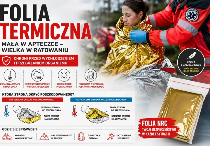 Folia termiczna: jak używać, by chronić przed wychłodzeniem i przegrzaniem. Instrukcja okrywania poszkodowanego.